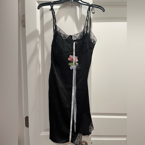 NWT Cynthia Rowley Iris Mini Silk Lace Bow Trim Slip Dress Black - Picture 7 of 11